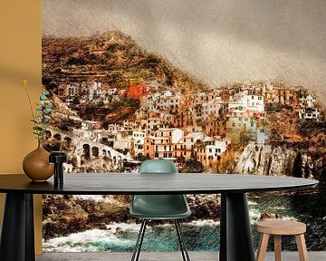 Cinque Terre Italië landschap schilderij #italy van JBJart Justyna Jaszke
