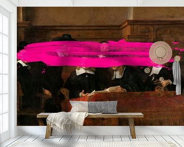 De Staalmeesters van Rembrandt van Rijn met een subtiel roze verfvlekje erin van Maarten Knops