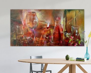 Party: bottles and glasses in red and magenta by Annette Schmucker