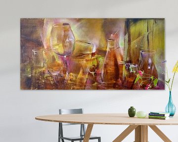 Feest: flessen en glazen in rood en goud van Annette Schmucker