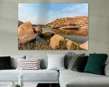 Hill of large rocks along the Chakrairtha lake in Hampi, Karnataka, South India, Asia