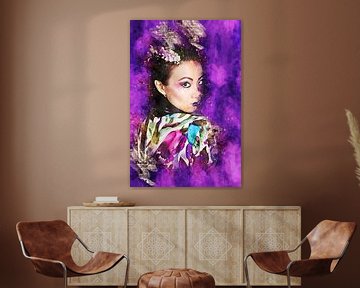 Portrait d'une geisha (techniques mixtes, violet) sur Art by Jeronimo
