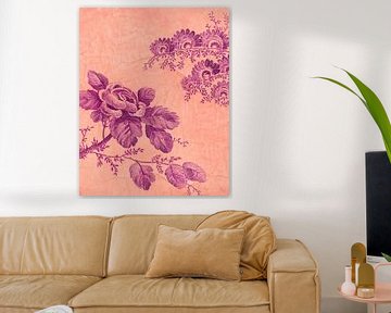 Draw me a Rose on the Wall | Botanische print - Bloemen illustratie op muur -  Fuchsia en Roze van Marlou Westerhof