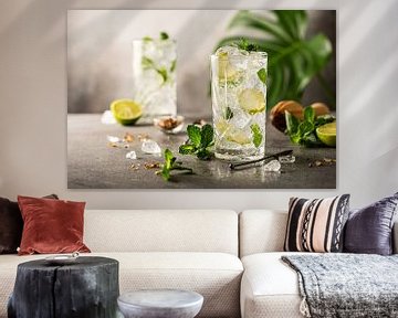 Mojito Cocktail with lime and mint in a longdrink glass by Iryna Melnyk
