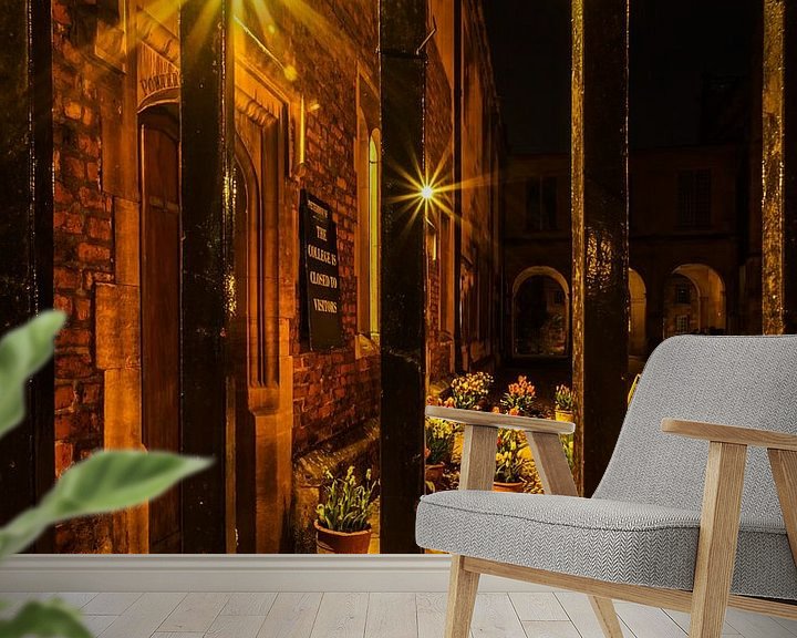 Sfeerimpressie behang: Cambridge (Engeland) Peterhouse 's nachts van Stefania van Lieshout