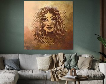 Schoonheid in bladgoud - portret van dame met goudbruine krullen van Emiel de Lange