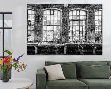 Hohe Fenster in einer verlassenen Fabrik von Elles Rijsdijk