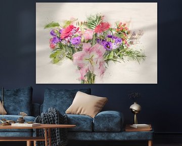 colorful bouquet of flowers, watercolor style