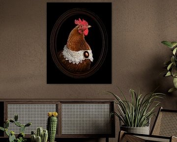 The chicken or the egg. Portrait of a proud mother hen