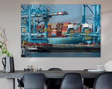 Estelle Maersk een container ship wordt gelost in de haven van Rotterdam van Elles Rijsdijk