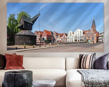 Vieille grue, maisons à colombages, Ilmenau, vieille ville, Lunebourg, Basse-Saxe, Allemagne, Europe