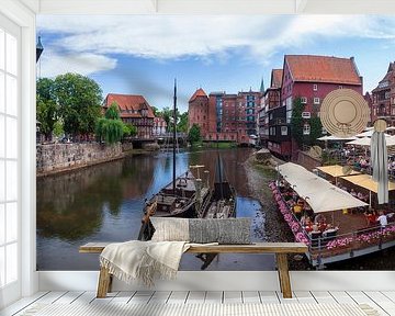 Oude kraan, Historische huisgevels, Ilmenau, Oude stad, Lüneburg, Nedersaksen, Duitsland, Europa