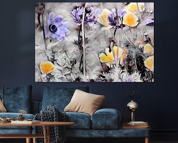 Gele Californische klaproos en blauwe bloemen van Patricia Piotrak