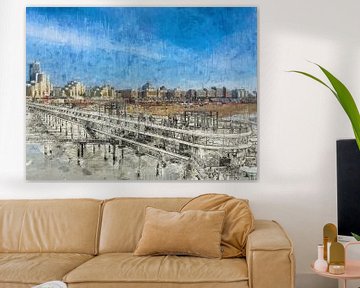 Scheveningen Pier and Boulevard sketched and painted by Arjen Roos