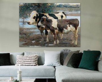 Two Cows by the Water by Antonije Lazovic