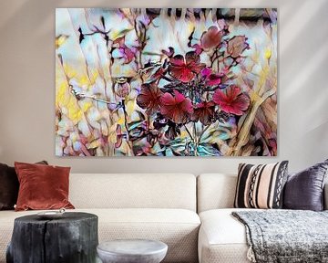 Rode bloemen olieverfschilderij van Patricia Piotrak