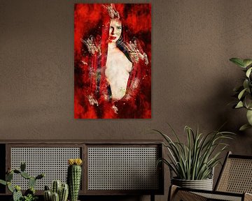 Lady in red (mixed media, erotiek) van Art by Jeronimo