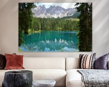 Reflectie bergen in turquoise water Karersee Lago di Carezza Sud Tirol Italië van My Footprints