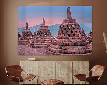Borobudur temple in central Java in Indonesia at sunset by Eye on You