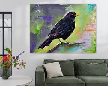 Schilderij Black Bird (Merel) van Bianca ter Riet