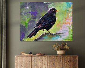 Schilderij Black Bird (Merel) van Bianca ter Riet