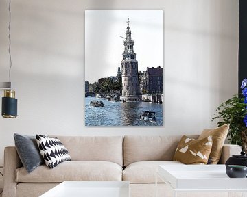 Dessin au styloAmstel Montelbaanstoren Amsterdam Pays-Bas Dessin au trait