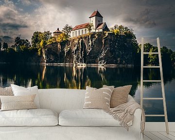 Church on a cliff with reflection in a lake. Germany by Fotos by Jan Wehnert