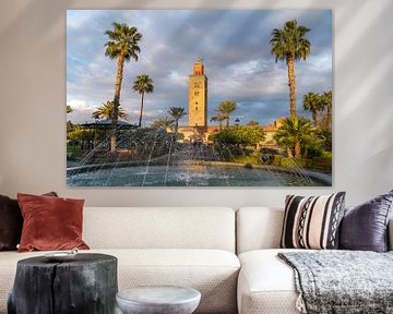Minaret van de Koutoubia Moskee, Marokko van Peter Schickert