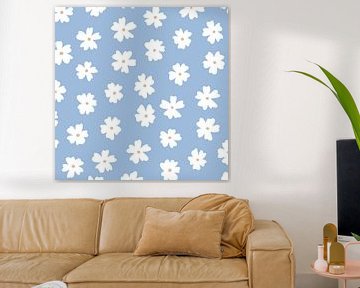 Blauwe bloemen print - minimalistisch modern madelief van Studio Hinte
