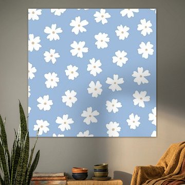Imprimé floral bleu - marguerite moderne minimaliste