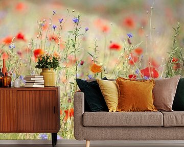 Field full of wild flowers and poppies by Evelien Oerlemans