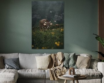 Cow in the Swiss Alps in the Alpstein region by Felix Van Lantschoot