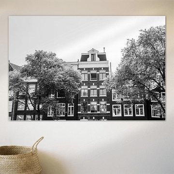Amsterdam canal houses in black and white