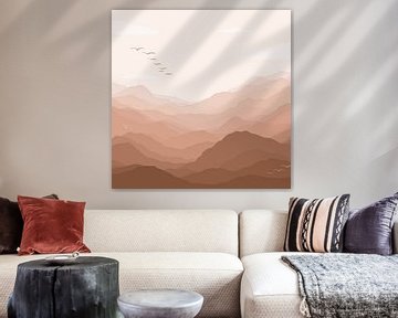 Vue de montagne avec des oiseaux - rose pastel sur Studio Hinte