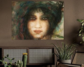 Portret van een Arabische vrouw. Aquarel handgeschilderd. van Ineke de Rijk