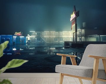 Amerikaans Motel bij nacht van Arjen Roos