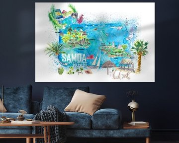 Samoa Illustrierte Insel-Reisekarte mit Straßen und Highlights