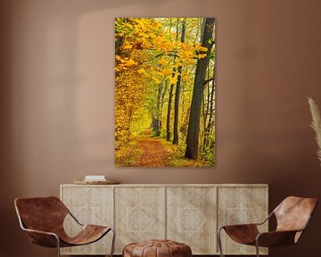 Pfad entlang Waldbäume Allee mit gelben Herbst Blätter von Alex Winter