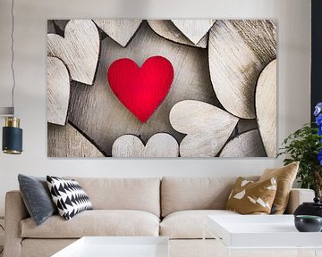 Red wooden love heart background by Alex Winter