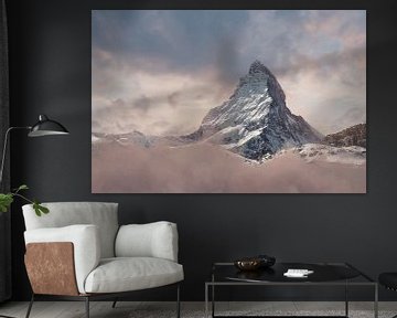 Matterhorn Berg über Wolken und im wunderschönen Abendlicht von Besa Art
