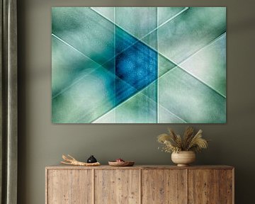 Geometrisch beeld van vormen in groen en blauw van Lisette Rijkers
