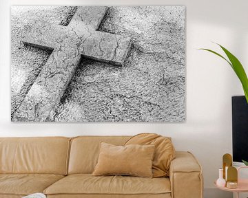 Cemetery tombstone with stone cross background by Alex Winter