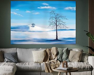 Blauw winterlandschap met een boom van Tanja Udelhofen
