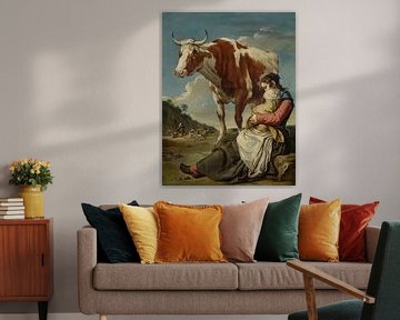 Een moeder en haar kind melken een koe in een landschap, Giacomo Ceruti