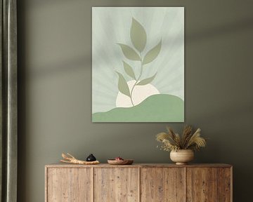Minimalistische Landschaft mit einer Blattpflanze in neutralen Farben von Tanja Udelhofen