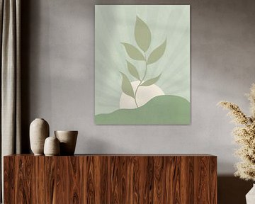 Minimalistisch landschap met een bladplant in neutrale kleuren van Tanja Udelhofen