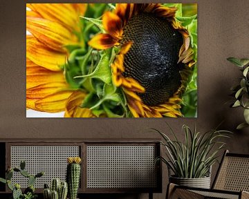 Rood met gele zonnebloemen van Jolanda de Jong-Jansen