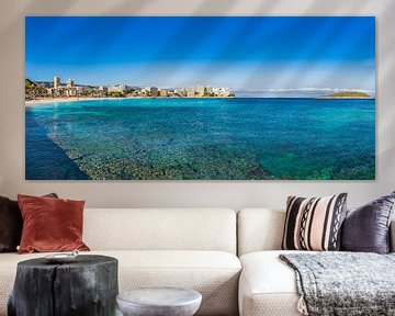 Mallorca island, panoramic view of coastline beach in Magaluf, Spain Mediterranean sea by Alex Winter