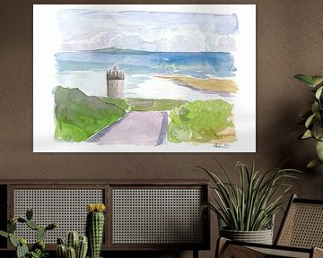 Meerblick auf Doonagore Castle mit Aran Islands