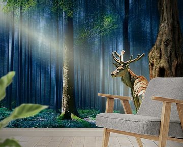 The deer in the mystical forest by Monika Jüngling